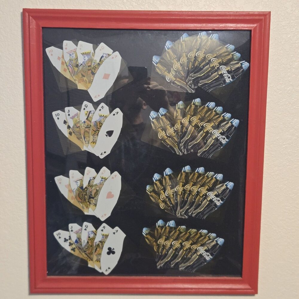 Vintage Coca Cola Playing Cards Framed Display Wall Decor Coke Collectible
